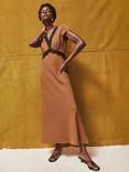 Ro&Zo Petite Caramel Lace Trim Midi Tea Dress