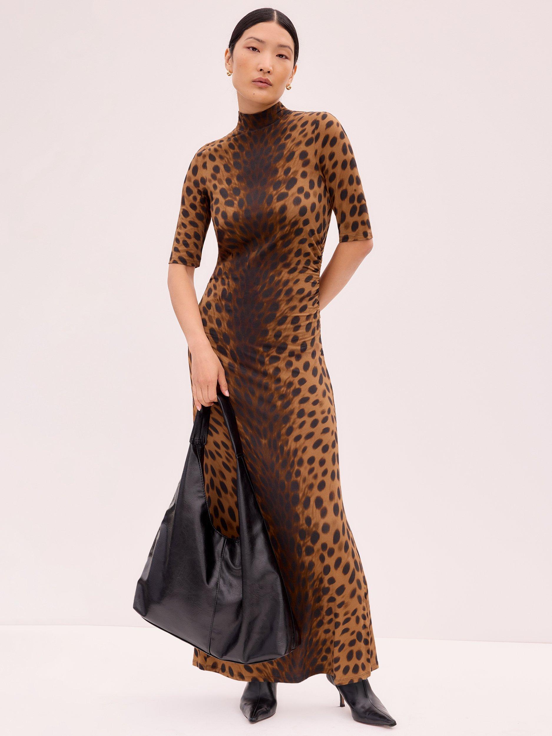 Ro&Zo Leopard Print Mock Neck Jersey Dress