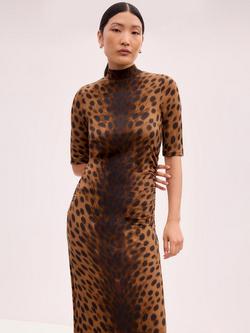 Ro&Zo Leopard Print Mock Neck Jersey Dress - view 2, Brown