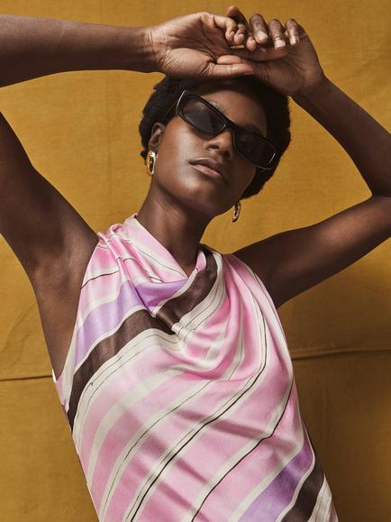Ro&Zo Phoebe Sleeveless Cowl Neck Striped Satin Maxi Dress, Pink - view 2, Pink