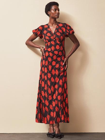 Ro&Zo Rose Stripe V-Neck Dress, Red, Red