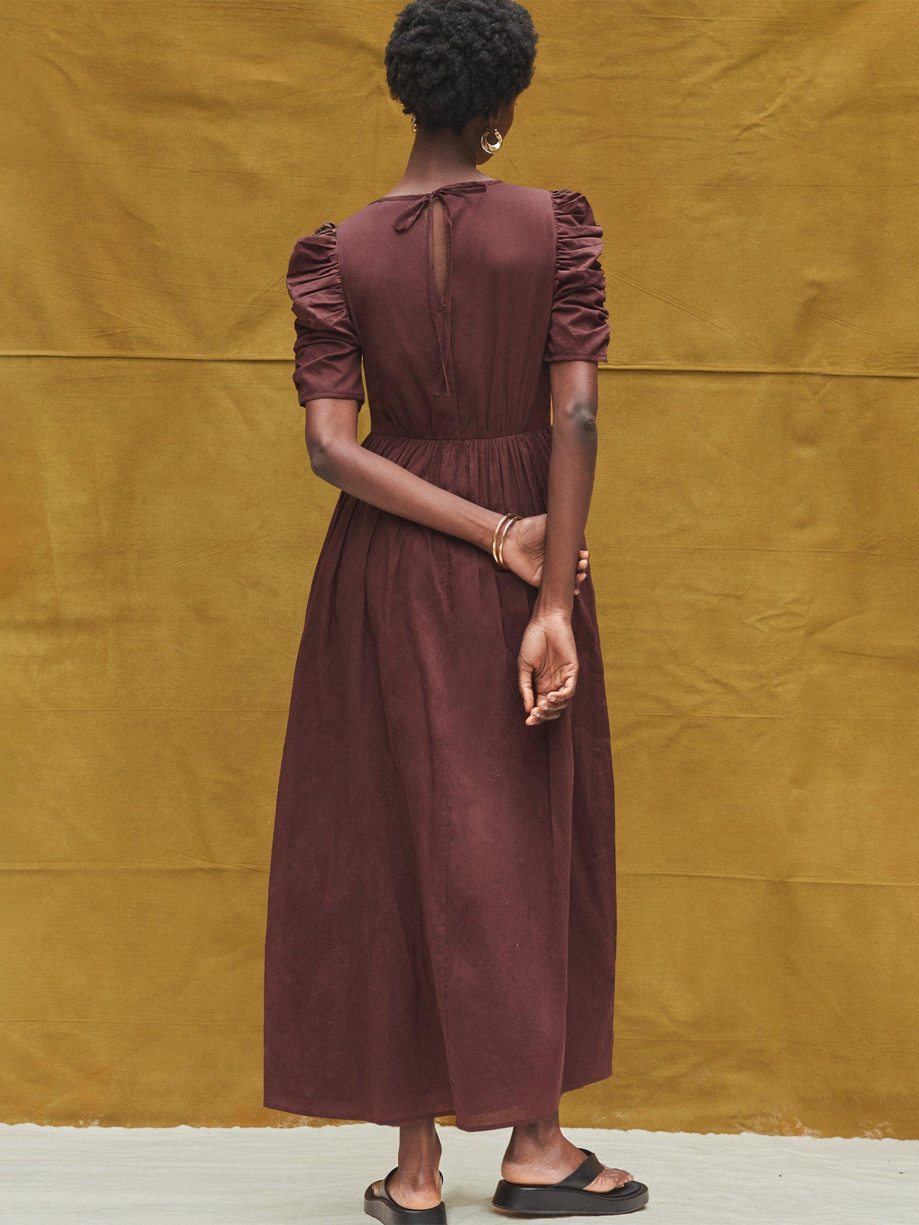 Product image 3 of 3, which shows Ro&Zo Ruched Puff Sleeve Midi Dress, Brown, 10