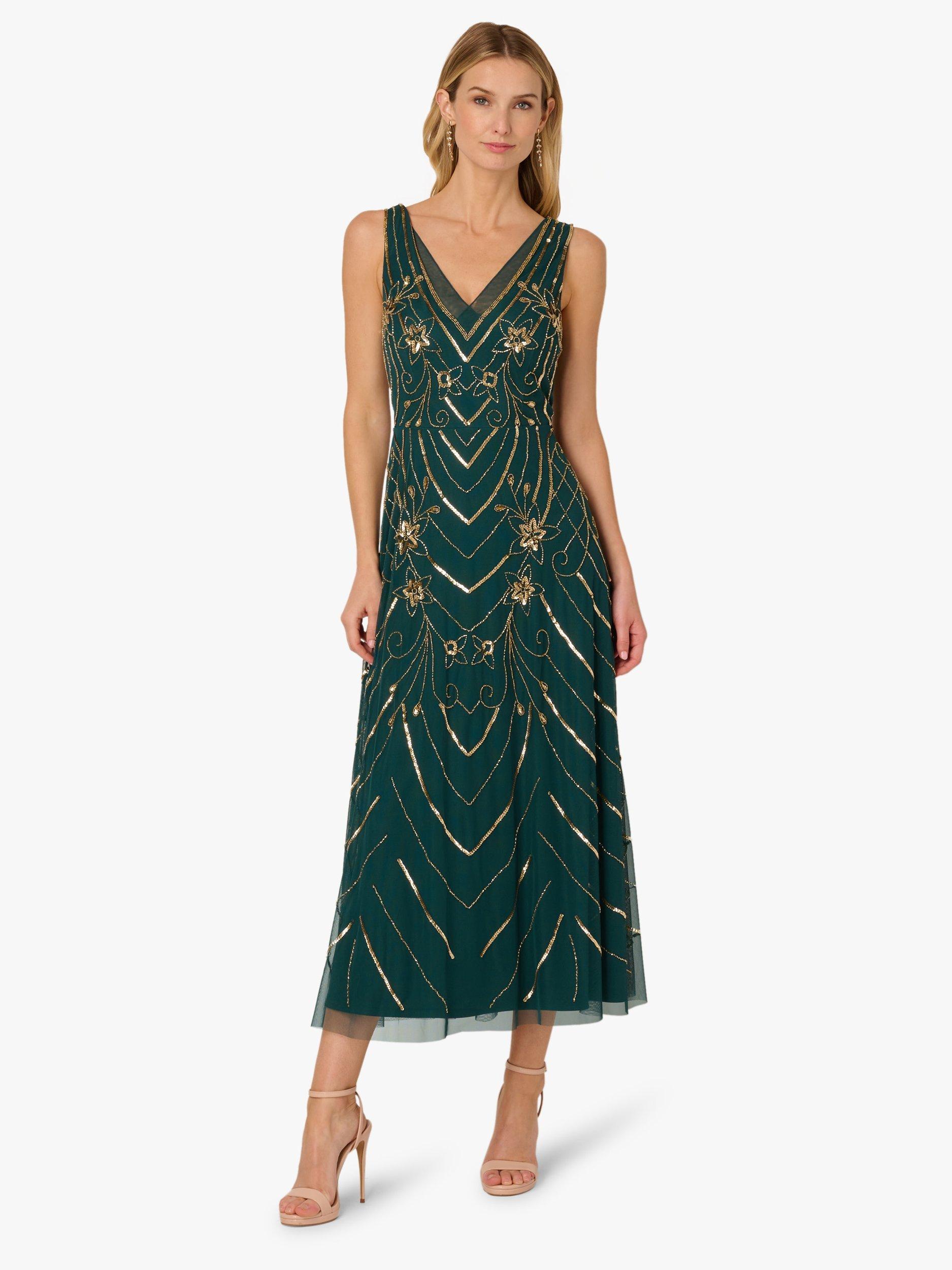 Product image 1 of 6, which shows Adrianna Papell Studio Beaded Mesh Midi Dress, Green/Multi, 18