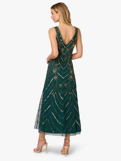 Adrianna Papell Studio Beaded Mesh Midi Dress, Green/Multi - view 2, Green/Multi