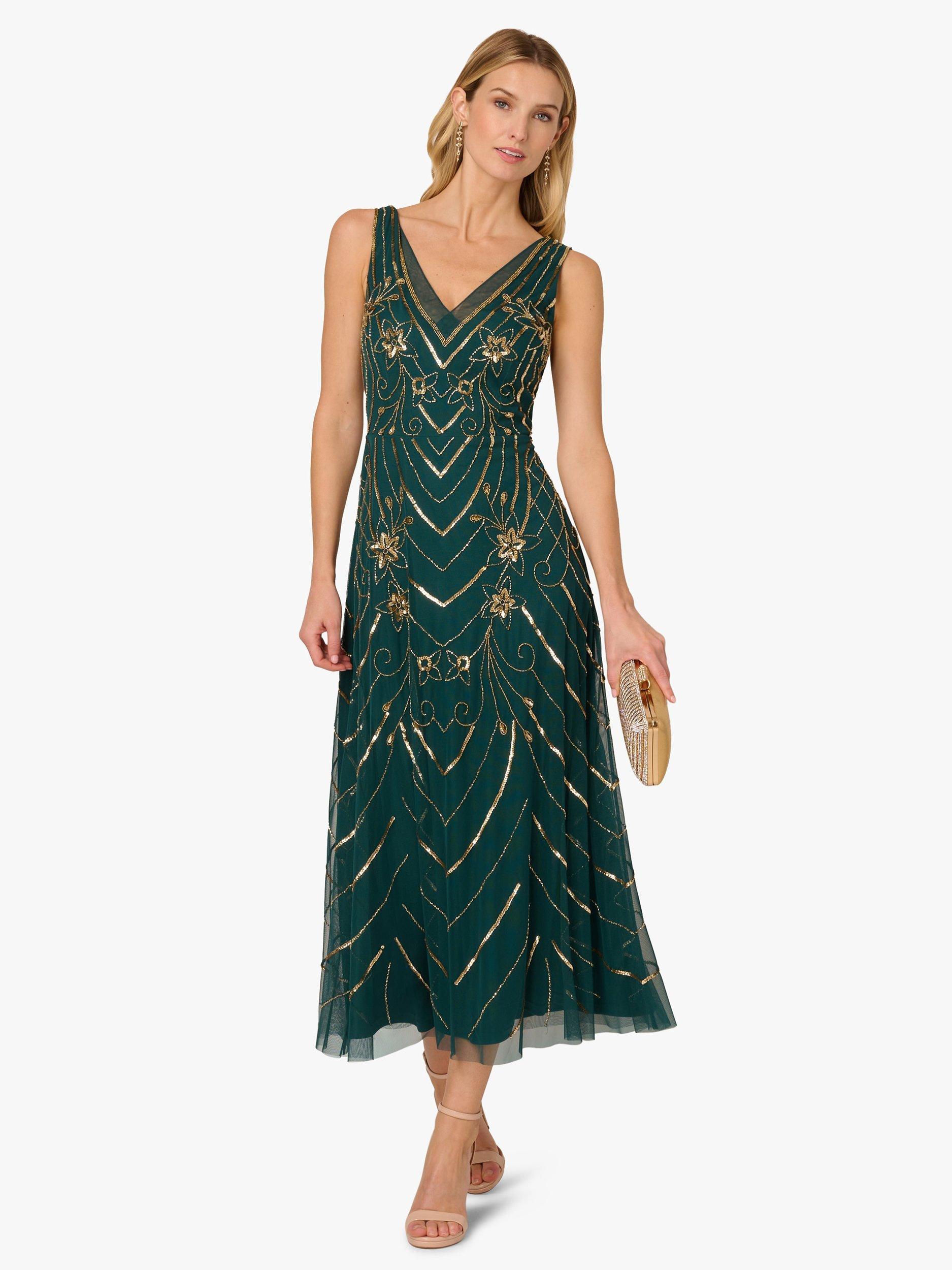 Product image 3 of 6, which shows Adrianna Papell Studio Beaded Mesh Midi Dress, Green/Multi, 18