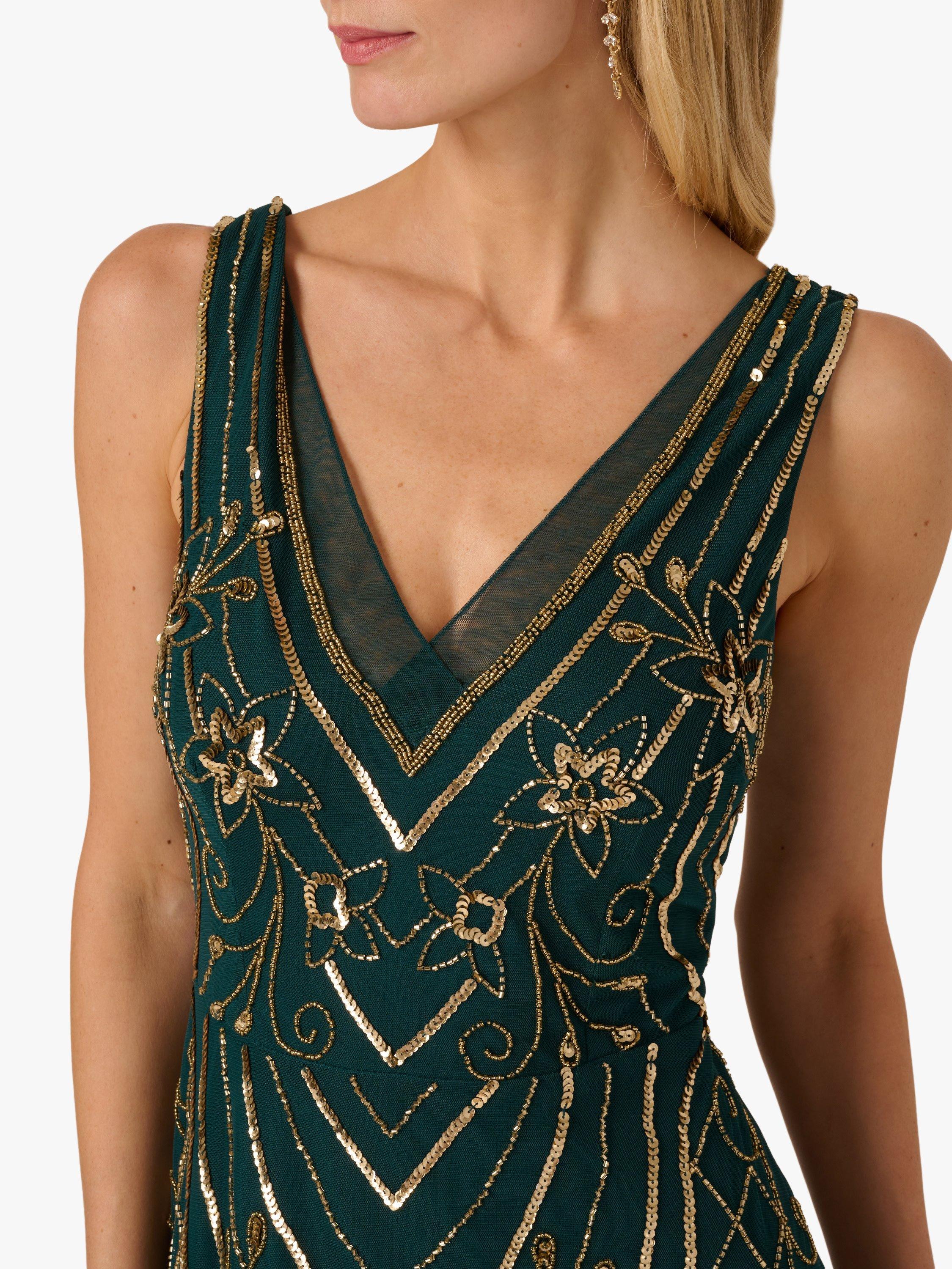 Product image 4 of 6, which shows Adrianna Papell Studio Beaded Mesh Midi Dress, Green/Multi, 18