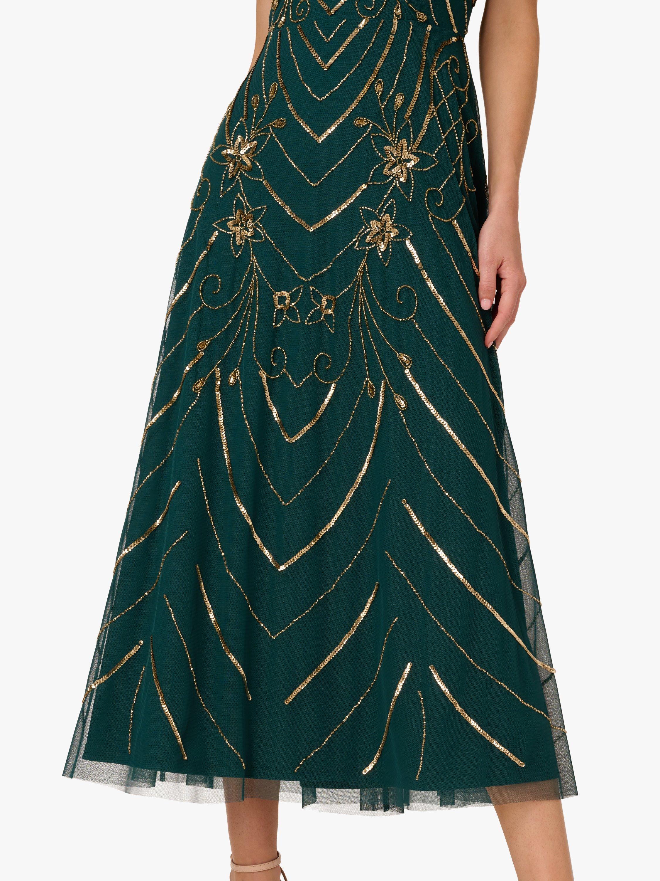Product image 5 of 6, which shows Adrianna Papell Studio Beaded Mesh Midi Dress, Green/Multi, 18