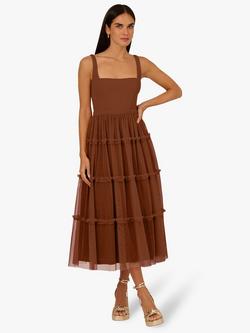 Adrianna By Adrianna Papell Knit & Mesh Dress, Mid Brown, Mid Brown