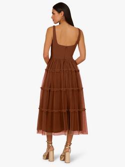 Adrianna By Adrianna Papell Knit & Mesh Dress, Mid Brown - view 2, Mid Brown