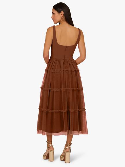 Adrianna By Adrianna Papell Knit & Mesh Dress, Mid Brown - view 2, Mid Brown
