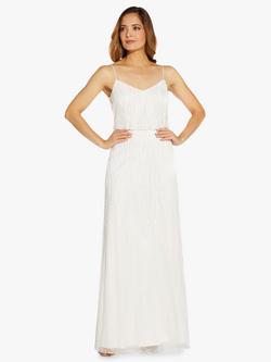 Adrianna Papell Long Beaded V-Neck Dress, Ivory, Ivory