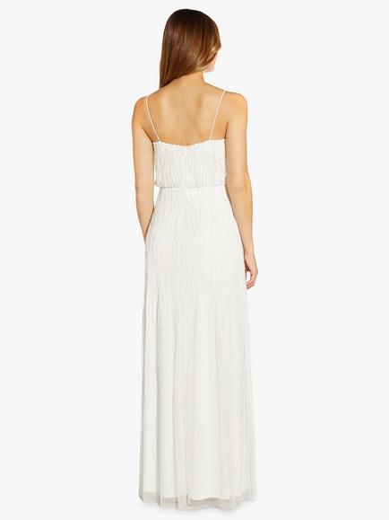 Adrianna Papell Long Beaded V-Neck Dress, Ivory - view 2, Ivory