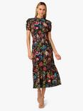 Adrianna By Adrianna Papell Floral Puff Sleeve Midi Dress, Black/Multi