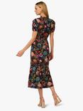 Adrianna By Adrianna Papell Floral Puff Sleeve Midi Dress, Black/Multi