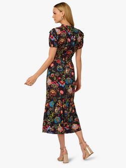 Adrianna By Adrianna Papell Floral Puff Sleeve Midi Dress, Black/Multi - view 2, Black/Multi