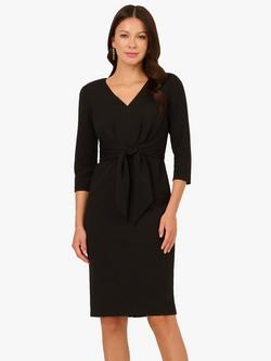 Adrianna Papell V-Neck Tie Waist Crepe Dress, Black, Black