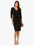 Adrianna Papell V-Neck Tie Waist Crepe Dress, Black