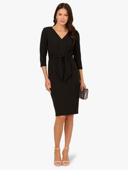 Adrianna Papell V-Neck Tie Waist Crepe Dress, Black - view 2, Black