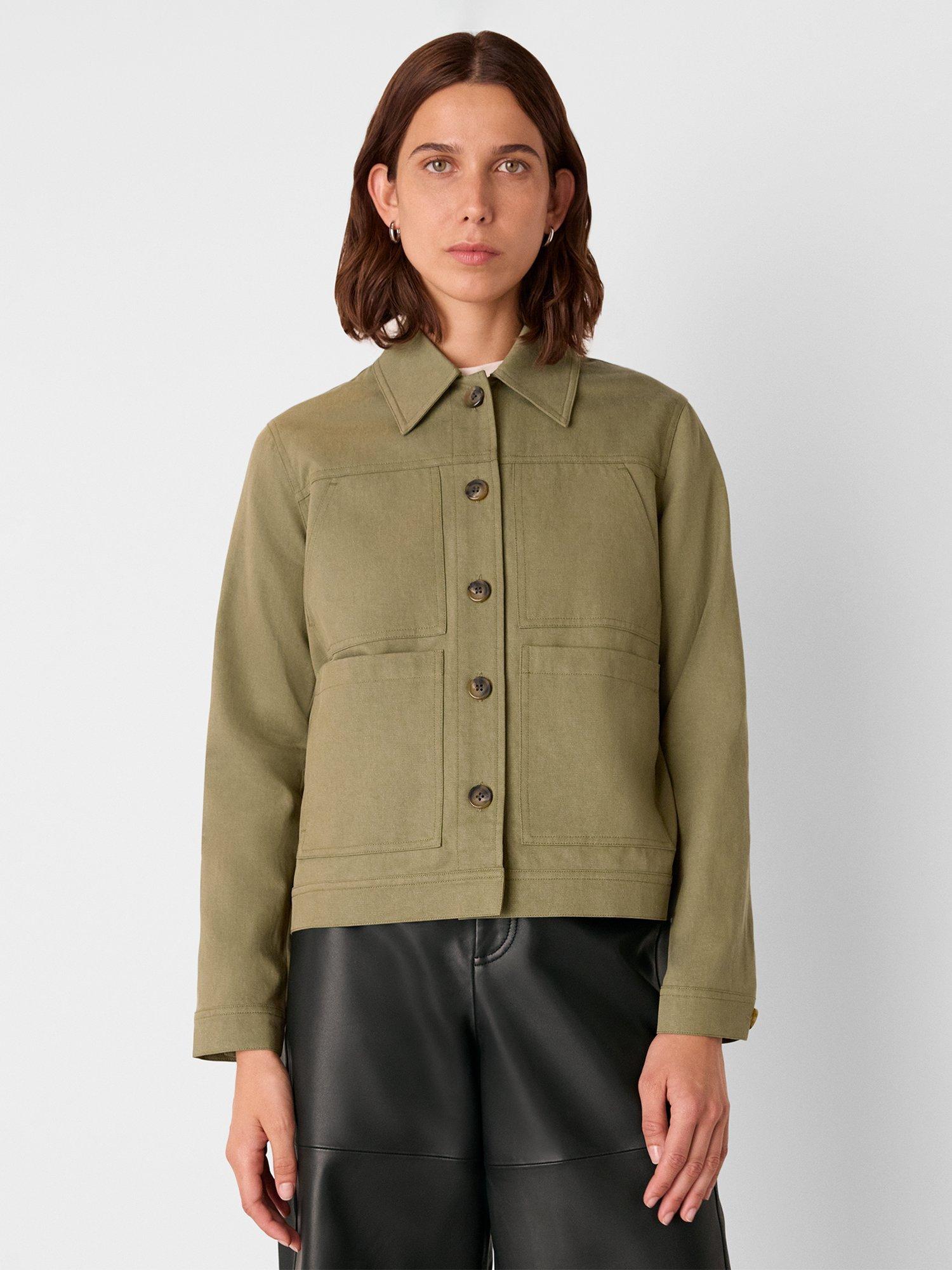 Product image 1 of 5, which shows Whistles Mia Pocket Detail Jacket, Khaki, 6