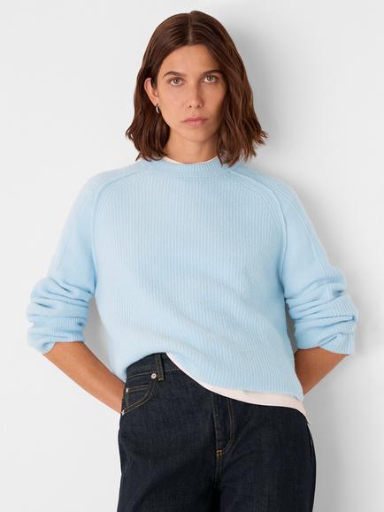 Whistles Aria Crew Neck Wool Blend Jumper, Pale Blue
