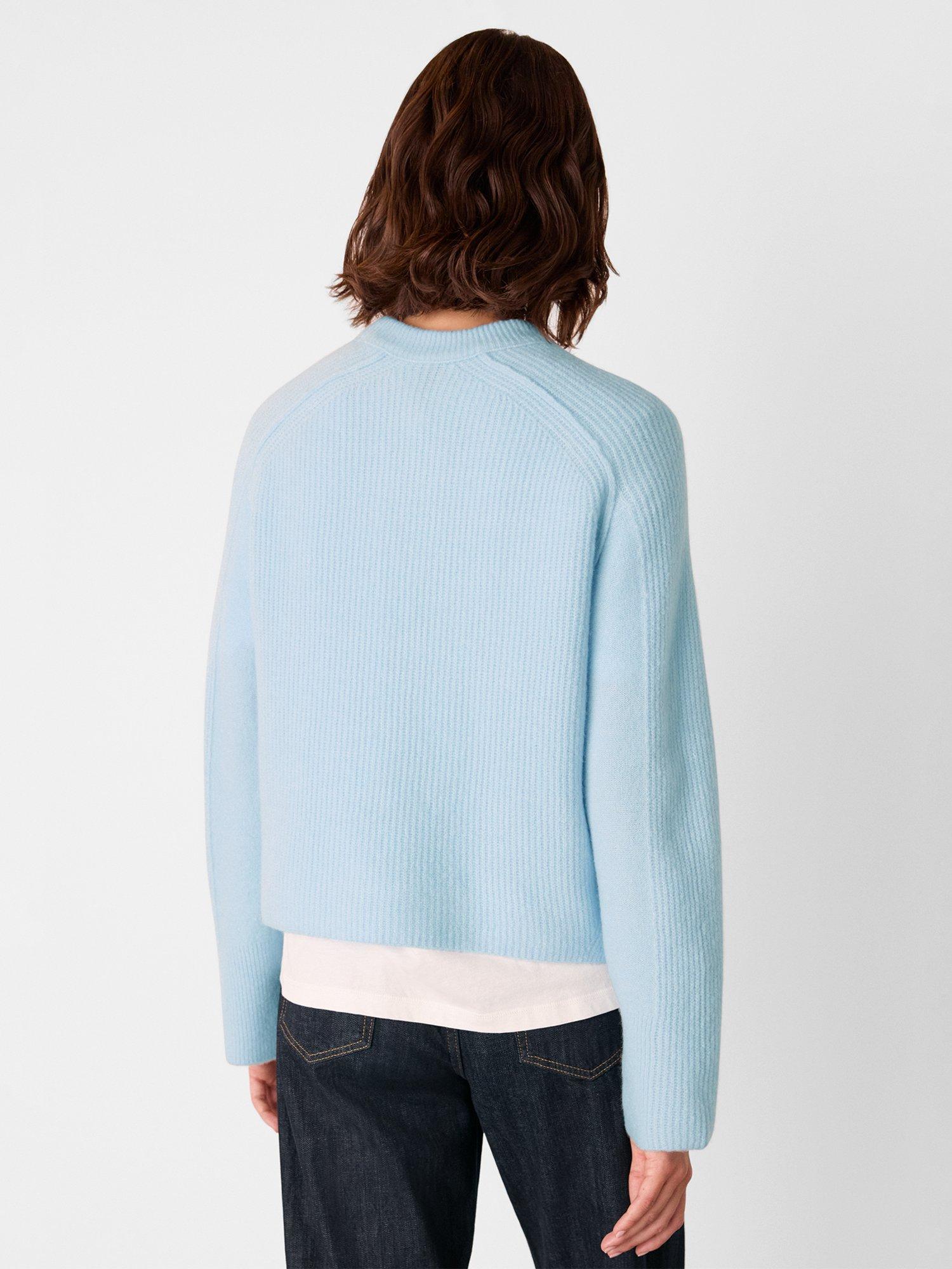Product image 2 of 5, which shows Whistles Aria Crew Neck Wool Blend Jumper, Pale Blue, M