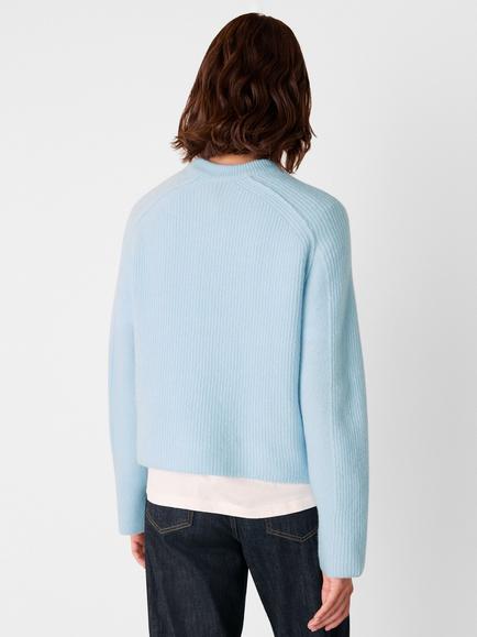 Whistles Aria Crew Neck Wool Blend Jumper - view 2, Pale Blue