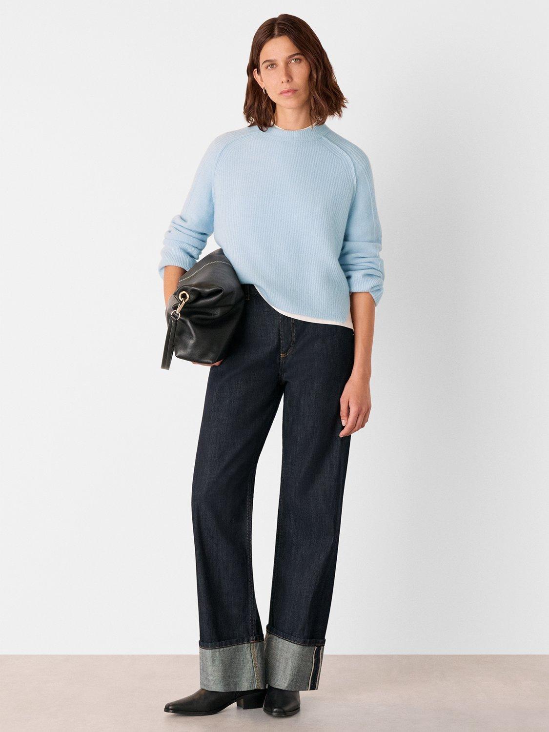 Product image 3 of 5, which shows Whistles Aria Crew Neck Wool Blend Jumper, Pale Blue, M