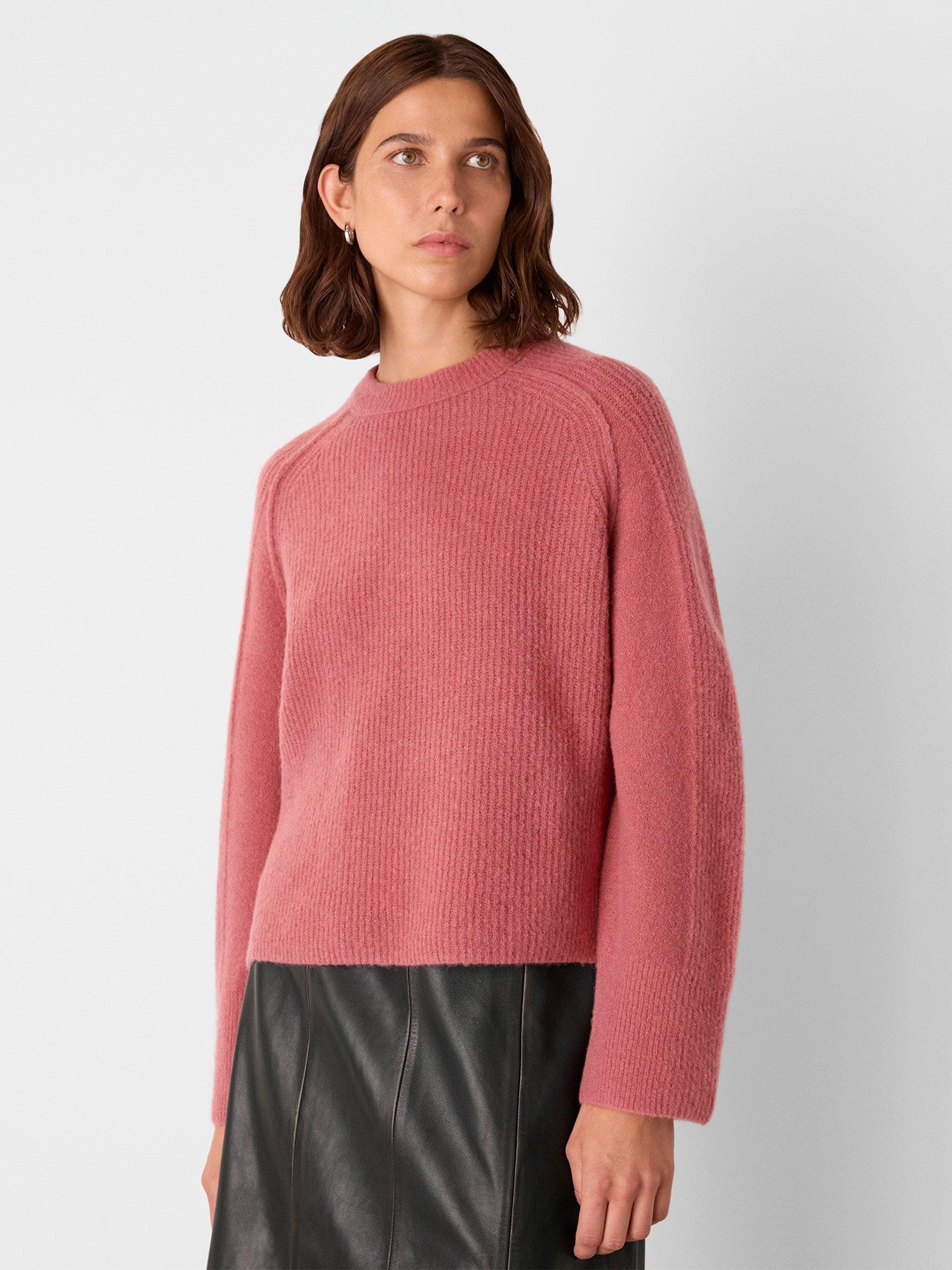 Product image 3 of 5, which shows Whistles Aria Crew Neck Wool Blend Jumper, Rose, M
