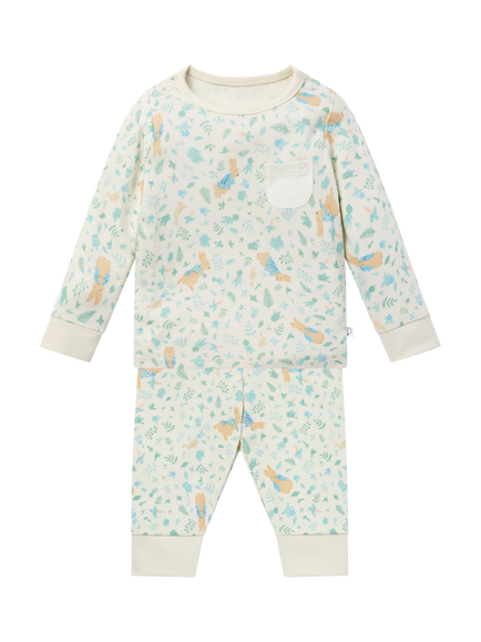MORI Baby Cotton Blend Long Sleeved Pyjamas, Peter Rabbit Print - view 2, Peter Rabbit Print