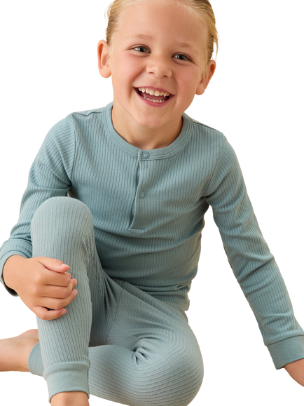 MORI Baby Ribbed Pyjamas, Sky - view 2, Sky