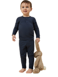 MORI Baby Ribbed Cotton Blend Long Sleeved Pyjamas, Navy