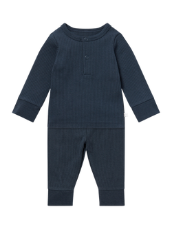MORI Baby Ribbed Cotton Blend Long Sleeved Pyjamas, Navy, Navy