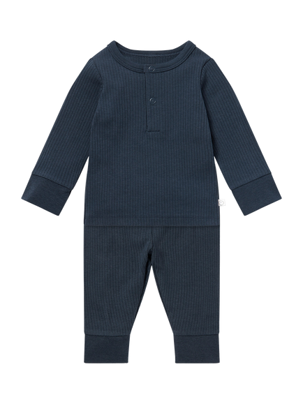 MORI Baby Ribbed Cotton Blend Long Sleeved Pyjamas, Navy, Navy