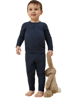 MORI Baby Ribbed Cotton Blend Long Sleeved Pyjamas, Navy - view 2, Navy