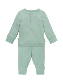 MORI Baby Ribbed Cotton Blend Long Sleeved Pyjamas, Mint, Mint