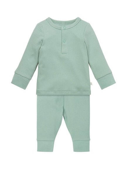 MORI Baby Ribbed Cotton Blend Long Sleeved Pyjamas, Mint, Mint