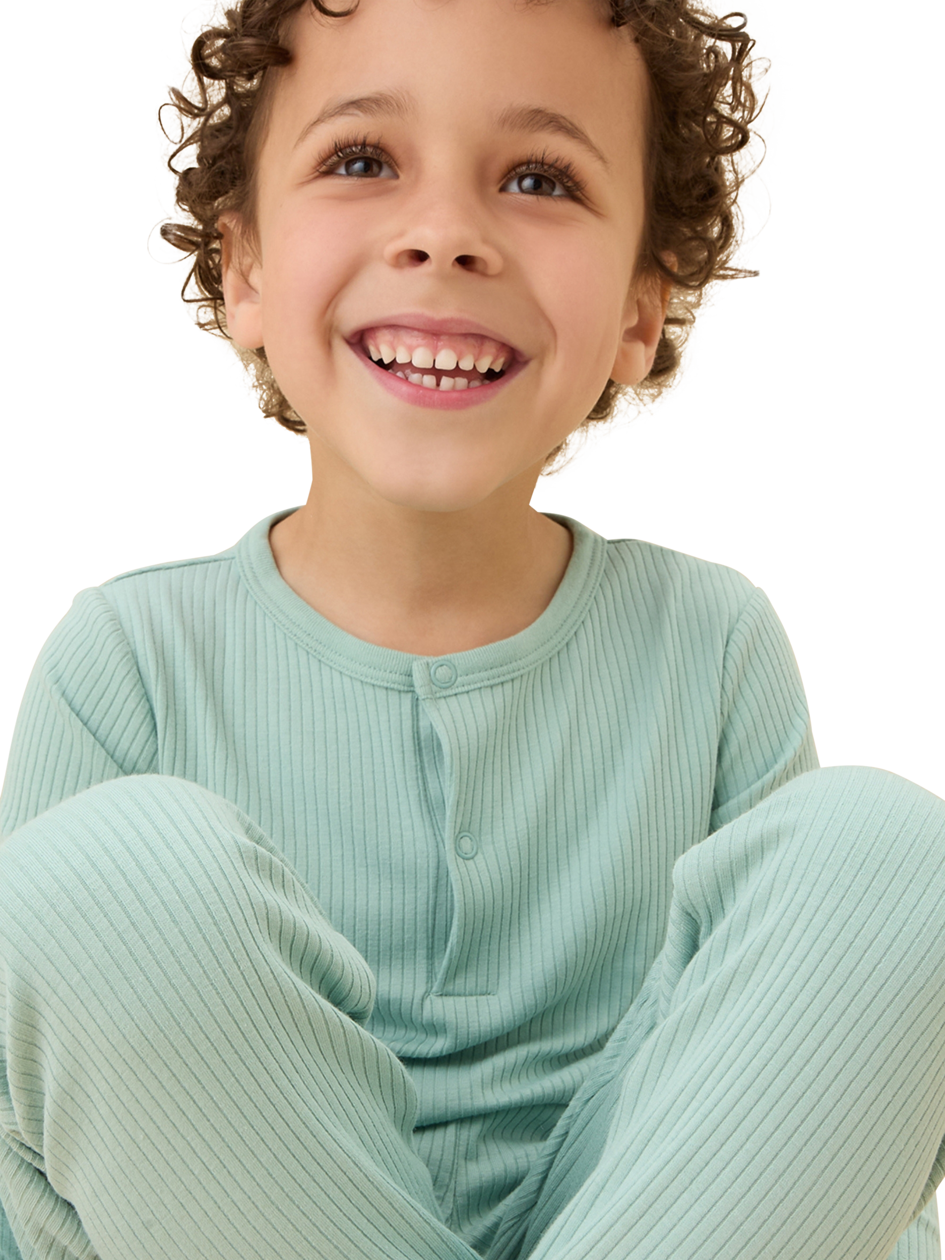 Product image 2 of 2, which shows MORI Baby Ribbed Cotton Blend Long Sleeved Pyjamas, Mint, 3-6 months