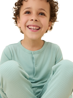 MORI Baby Ribbed Cotton Blend Long Sleeved Pyjamas, Mint - view 2, Mint