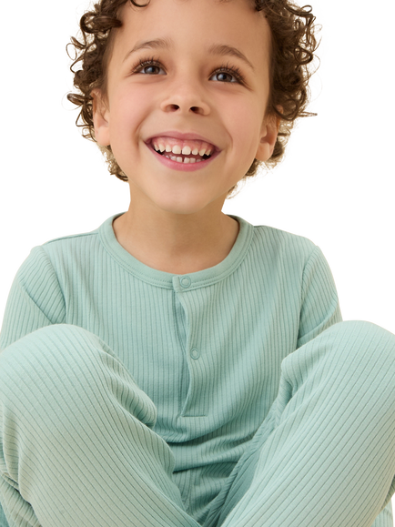 MORI Baby Ribbed Cotton Blend Long Sleeved Pyjamas, Mint - view 2, Mint