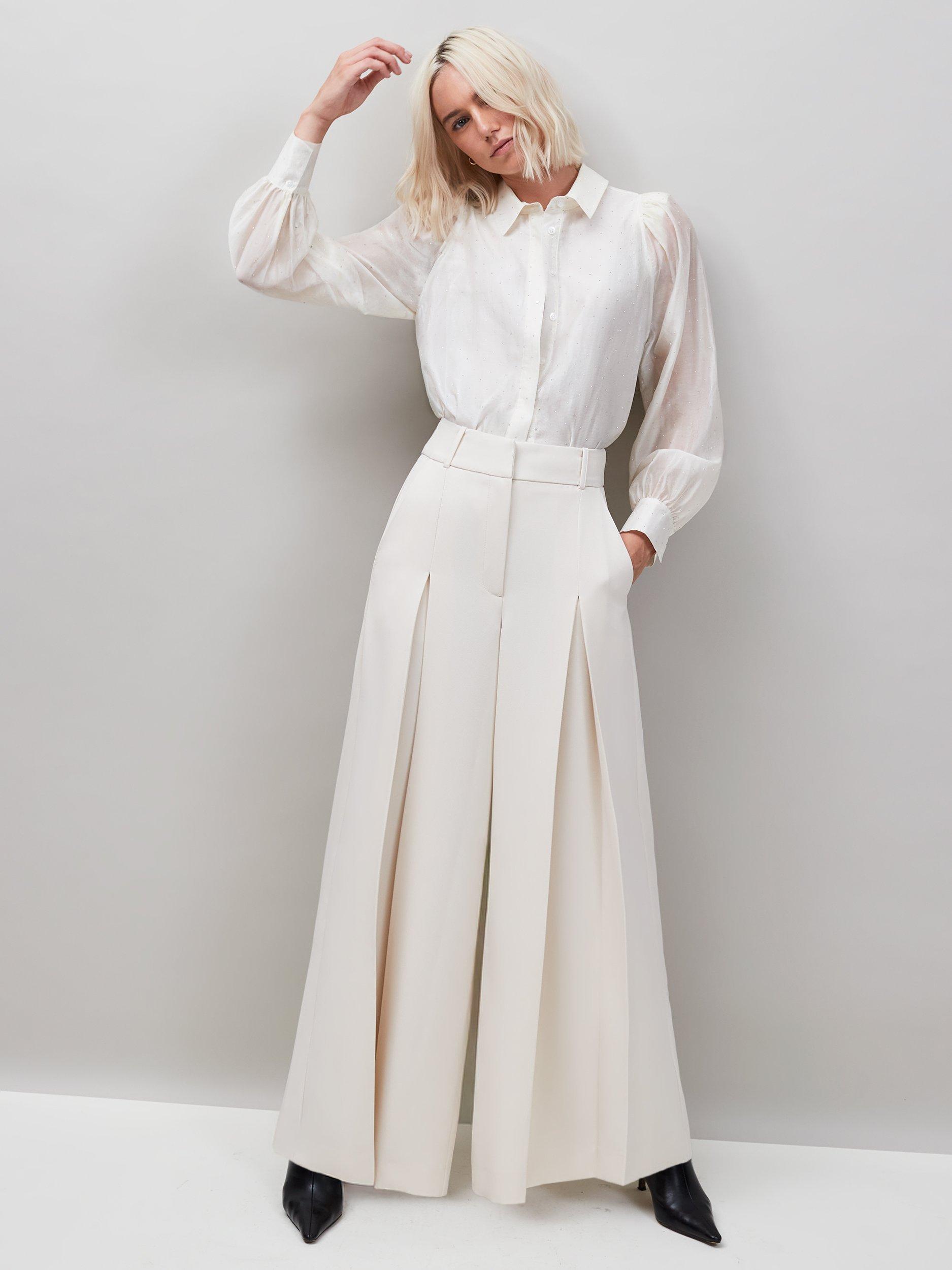 Product image 1 of 4, which shows Ro&Zo Tailored Wide Leg Trousers, Natural, 8
