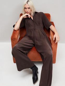 Ro&Zo Tailored Wide Leg Jumpsuit, Chocolate, Chocolate