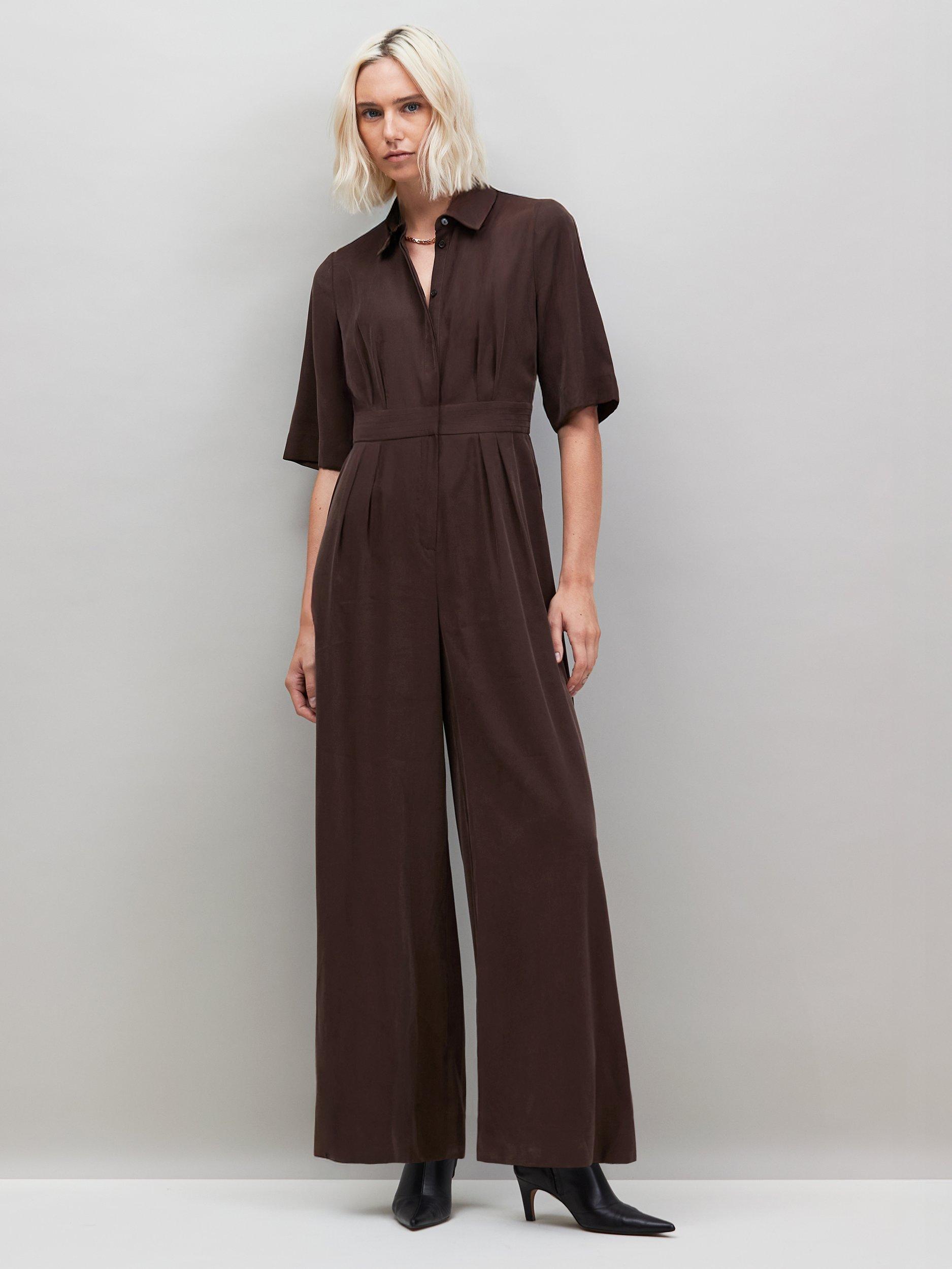 Product image 2 of 6, which shows Ro&Zo Tailored Wide Leg Jumpsuit, Chocolate, 12