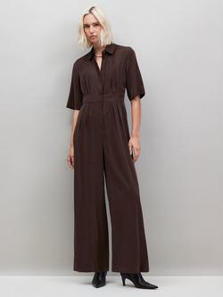 Ro&Zo Tailored Wide Leg Jumpsuit, Chocolate - view 2, Chocolate