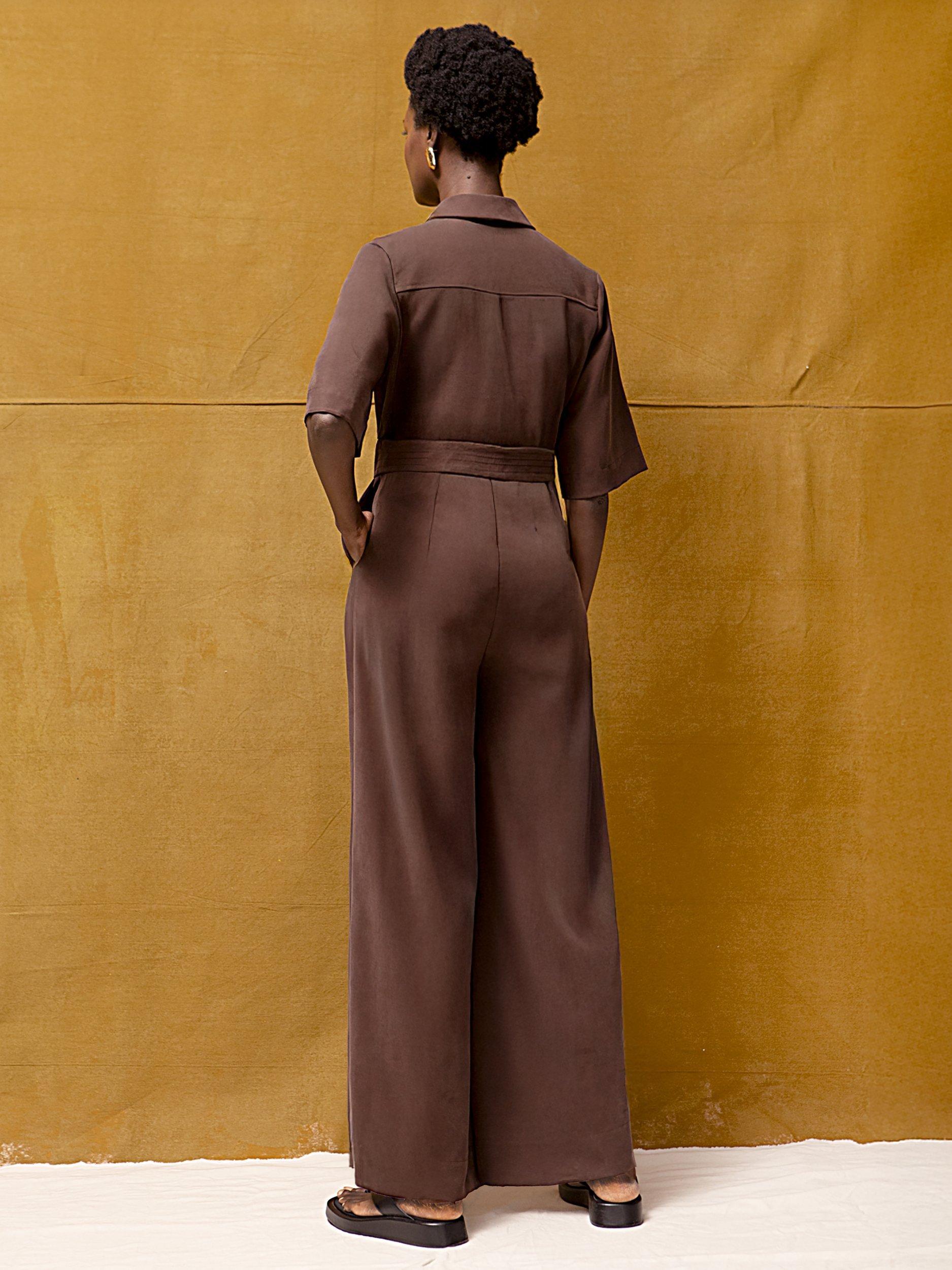 Product image 6 of 6, which shows Ro&Zo Tailored Wide Leg Jumpsuit, Chocolate, 12
