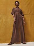 Ro&Zo Petite Tailored Wide Leg Jumpsuit, Chocolate