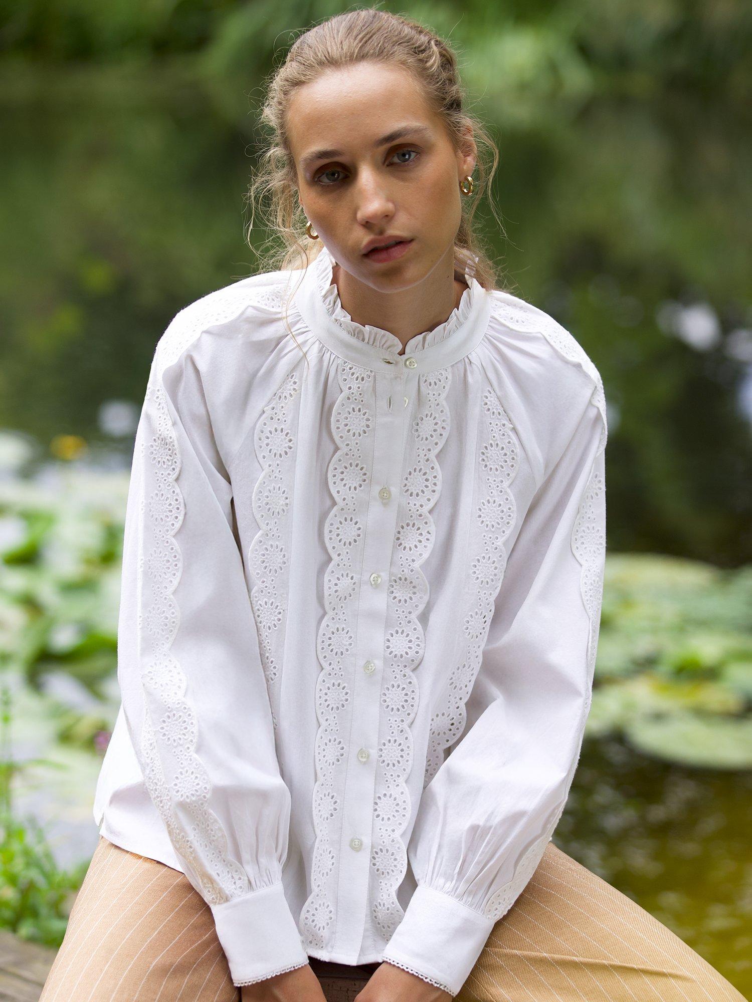 Ro&Zo Lace Embroidered Insert Cotton Blouse