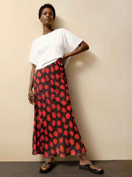 Ro&Zo Rose Stripe Bias Cut Skirt, Red, Red