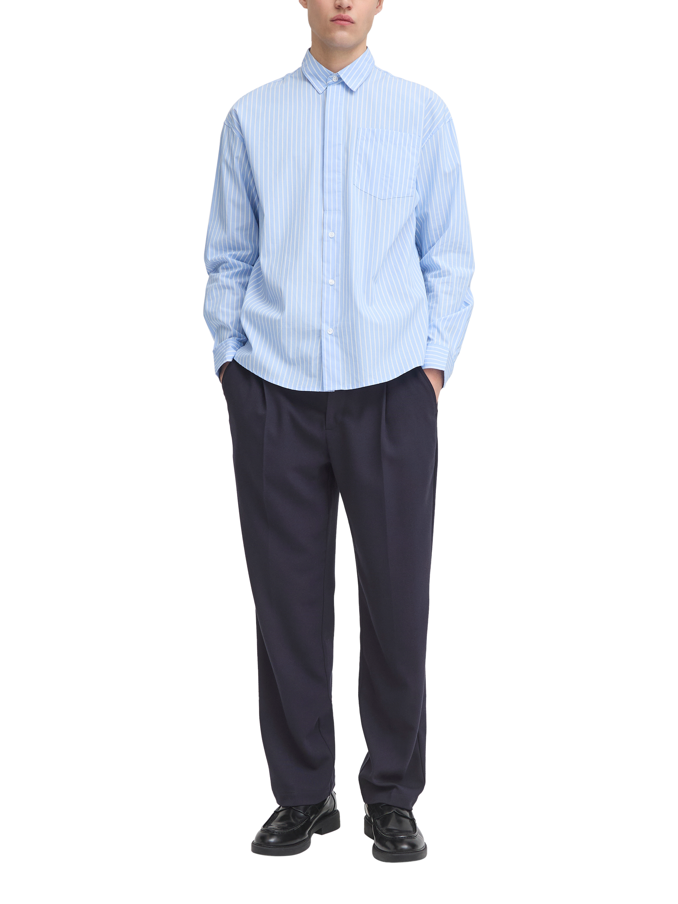 Product image 3 of 7, which shows Casual Friday Pierce Straight Tailored Trousers, Mid Blue, 34R