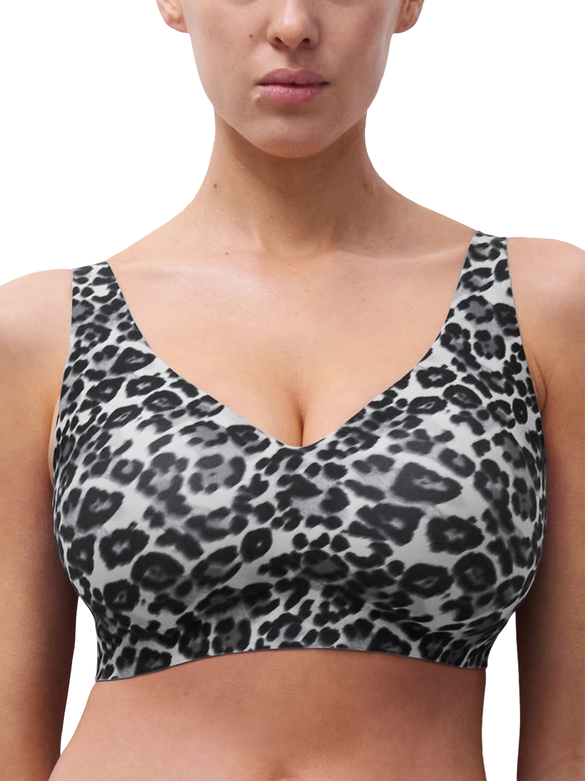 Product image 1 of 8, which shows Chantelle Soft Stretch Power Non-Wired Support Bra, Grey Leopard, M