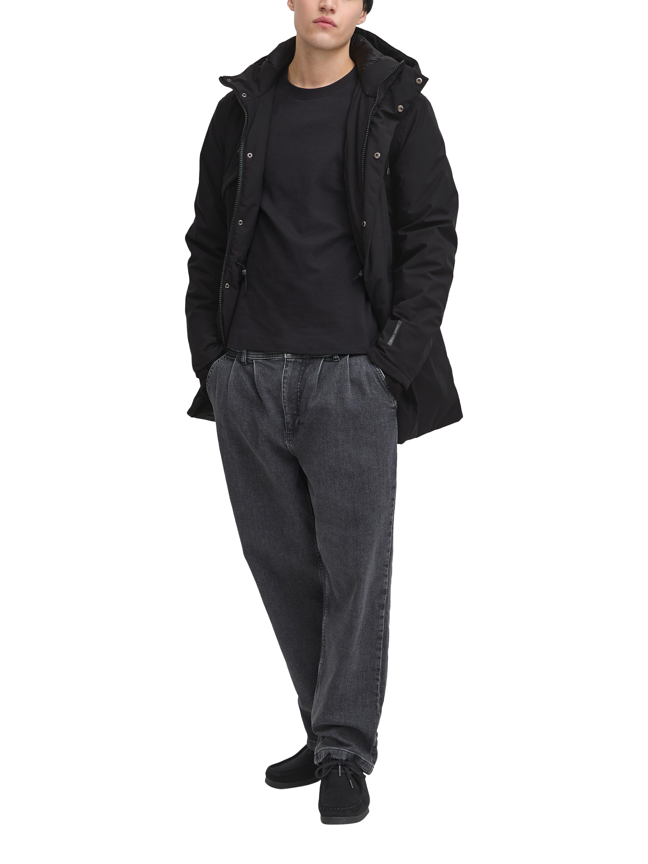 Product image 3 of 7, which shows Casual Friday Bergen Zip Popper Hooded Parka, Black Beauty, M